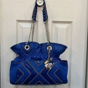 Kathy Van Zeeland Blue and Silver Chevron Pattern Crocodile pattern with Charm.